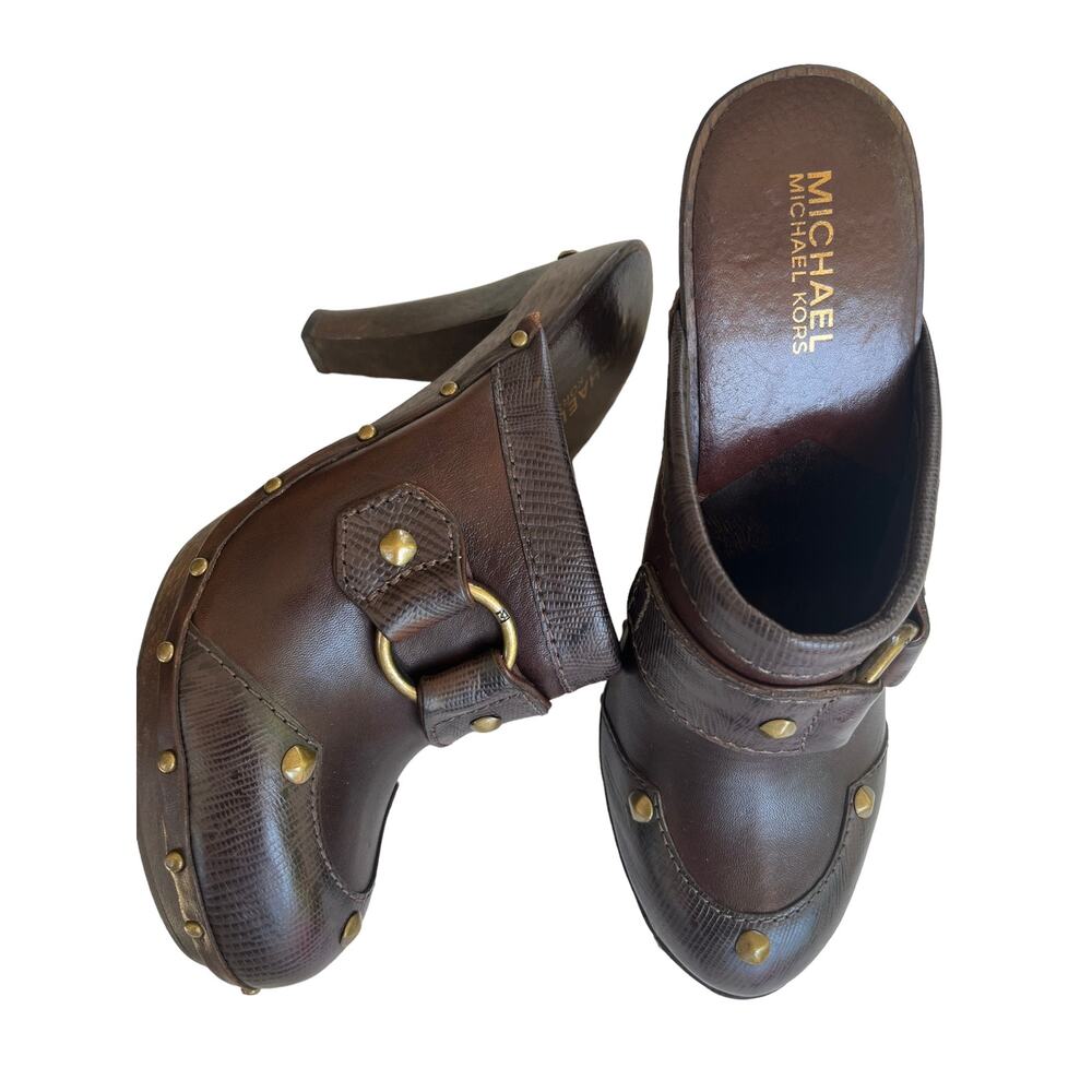 MICHAEL Michael Kors Brown Mules with Gold Accents